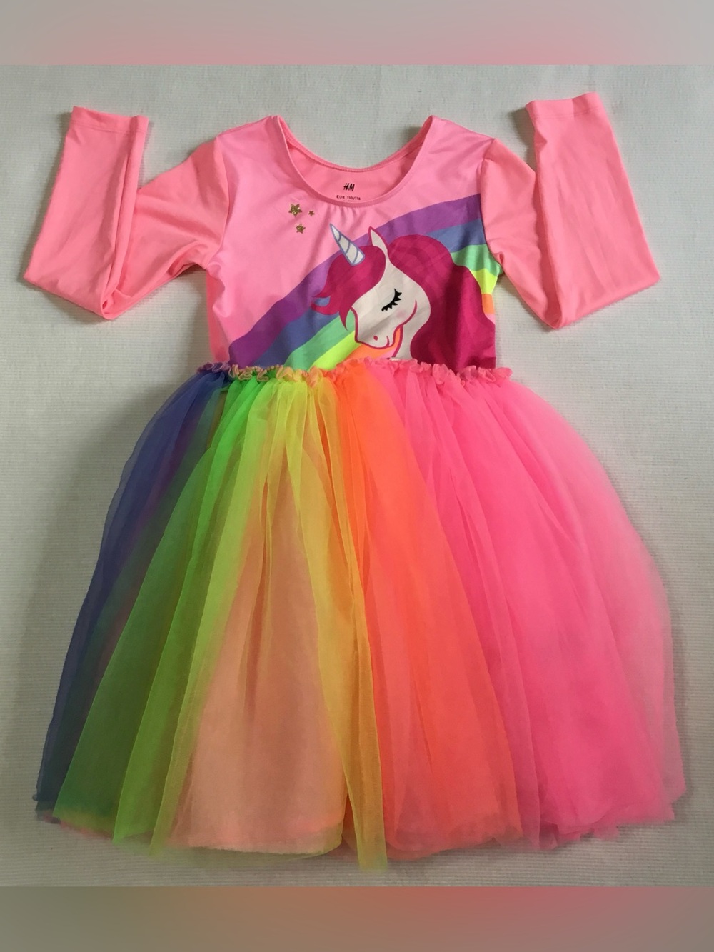 H&M Kids Pink Unicorn Rainbow Costume Tulle Dress - K810